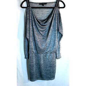 WHBM Marled Gray Cold Shoulder Dolman  Blouson Dress Small beaded strap